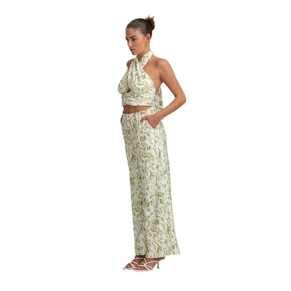 Finders Keepers Carlotta Sage Green Floral Halter Wrap Crop Top L NWT - Picture 2 of 7